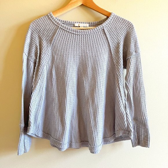 Anthropologie Eri +‎ Ali Waffle Knit Long Sleeve Top Soft Size XS Grey Pullover - Picture 1 of 4